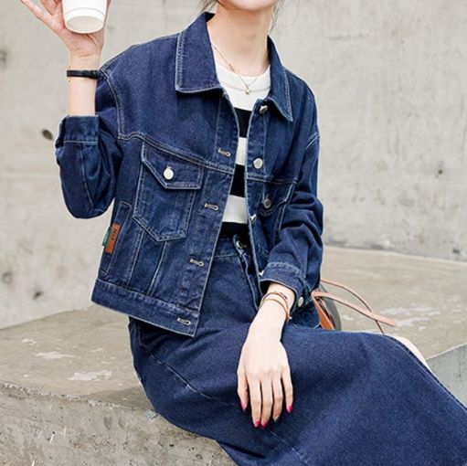 デニムセットアップ デニムジャケット×タイトスカートの上品セットアップ