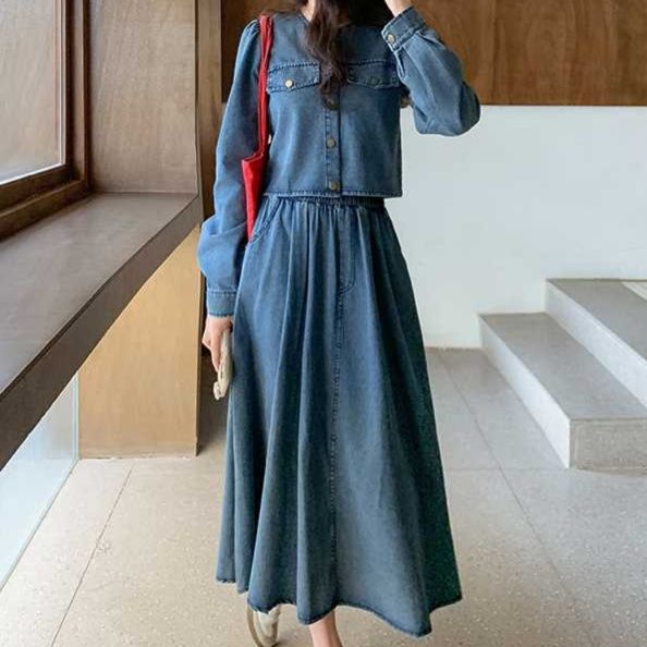 デニムセットアップ クラシカルジャケットフレアスカート