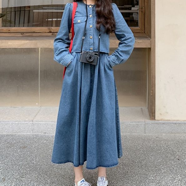 デニムセットアップ クラシカルジャケットフレアスカート