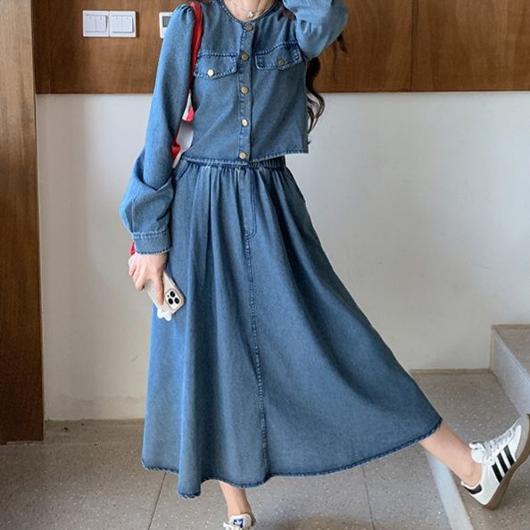 デニムセットアップ クラシカルジャケットフレアスカート