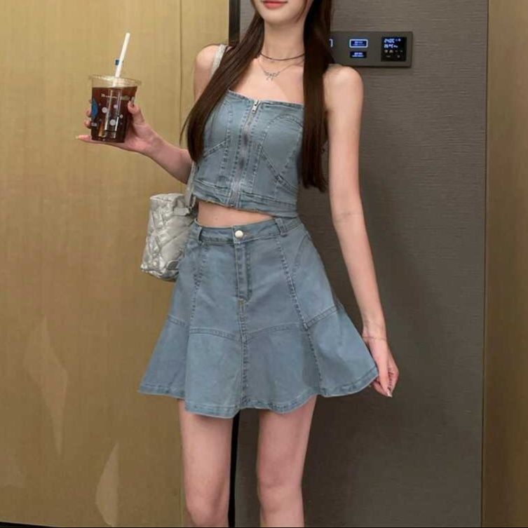 デニムセットアップ 夏風フレアデニムセットアップ