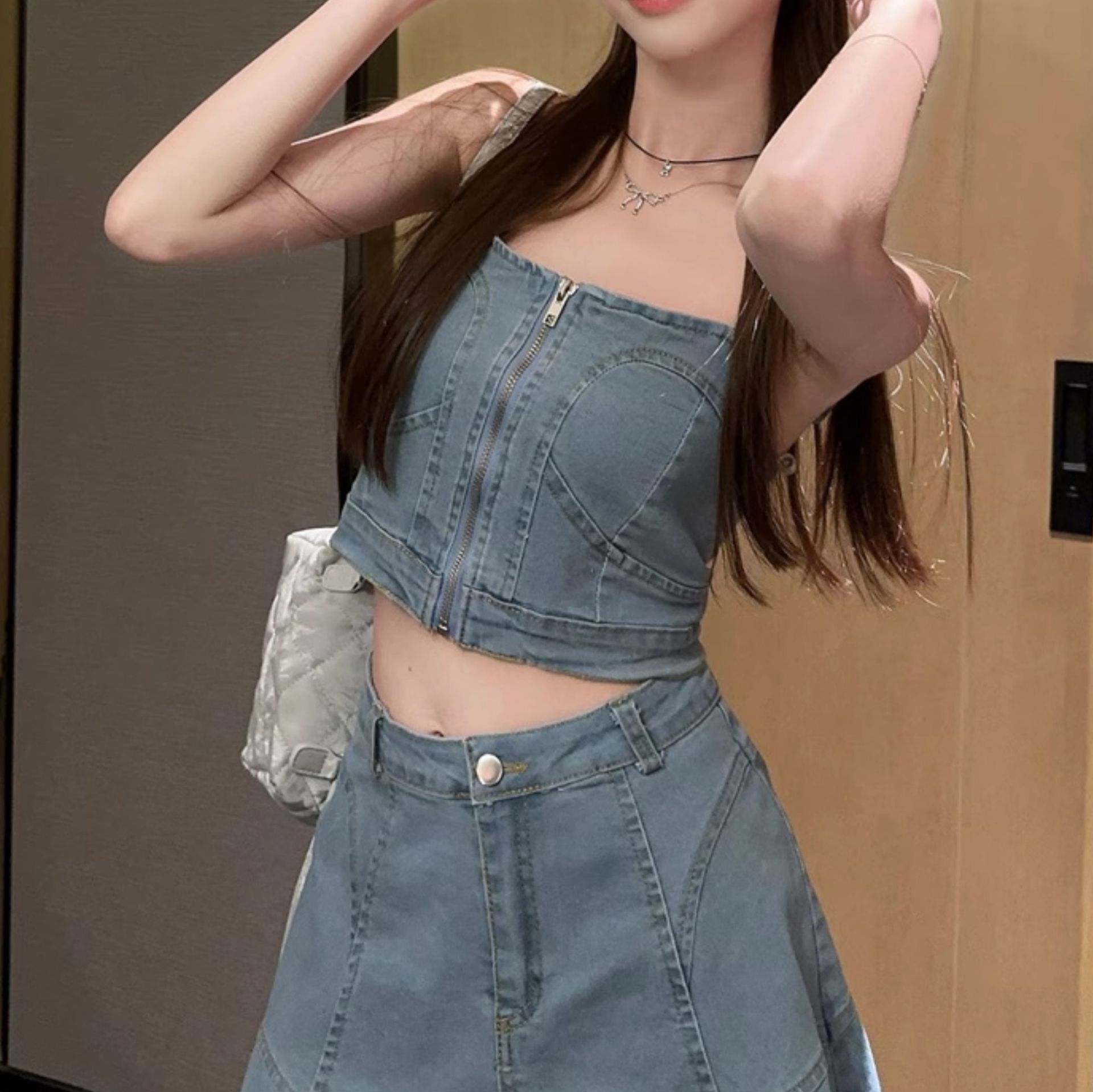 デニムセットアップ 夏風フレアデニムセットアップ