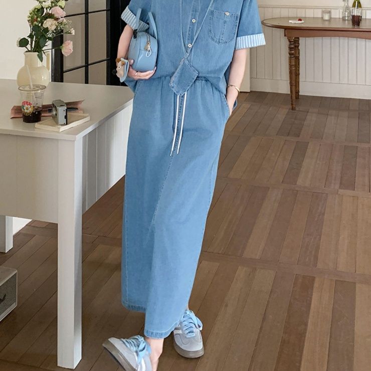 デニムセットアップ ゆったりデニムシャツ＆ロングスカート