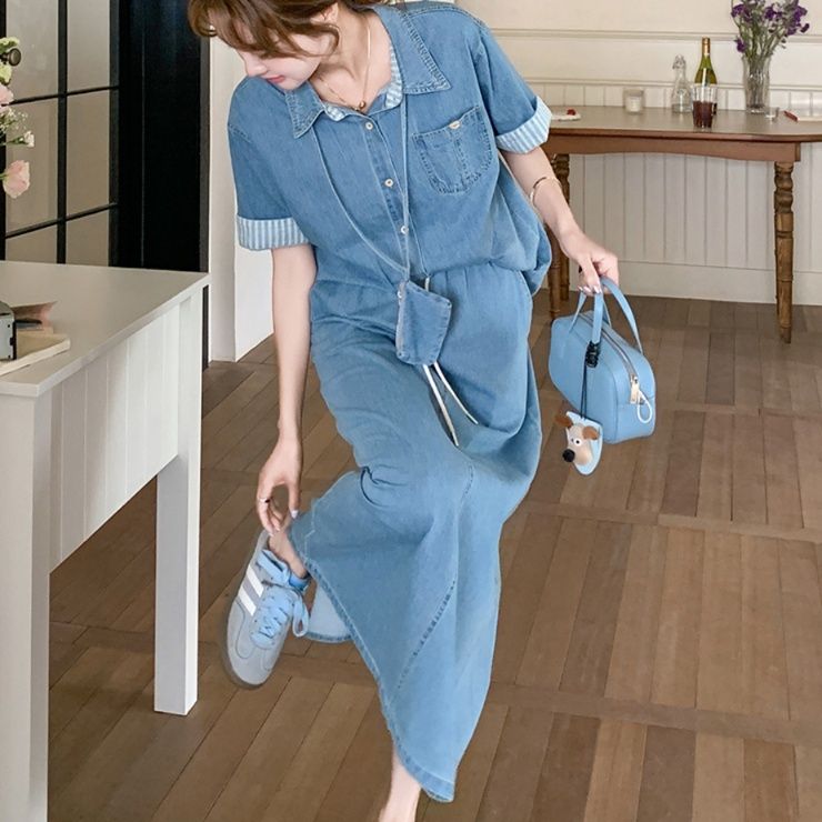 デニムセットアップ ゆったりデニムシャツ＆ロングスカート