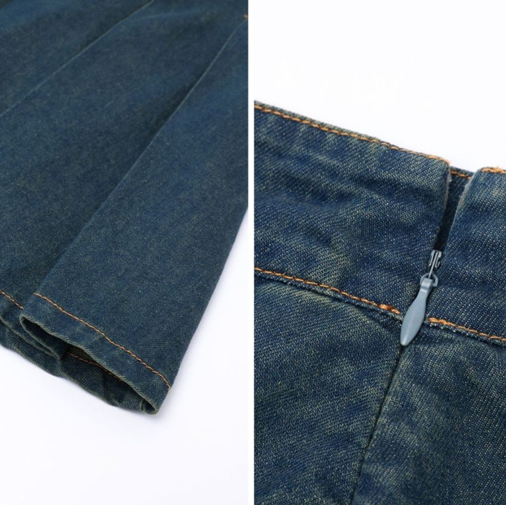 デニムセットアップ リボン飾りホルターネックトップススカートセット