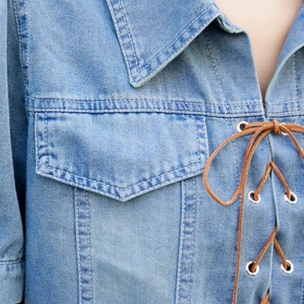 デニムセットアップ 編み上げ風ジャケット＆ロングスカート