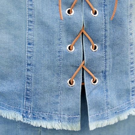 デニムセットアップ 編み上げ風ジャケット＆ロングスカート