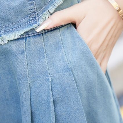 デニムセットアップ 編み上げ風ジャケット＆ロングスカート