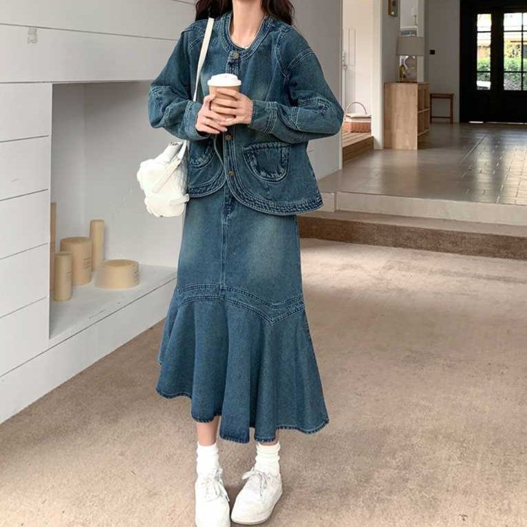 デニムセットアップ ゆったりマーメイドデニムセット