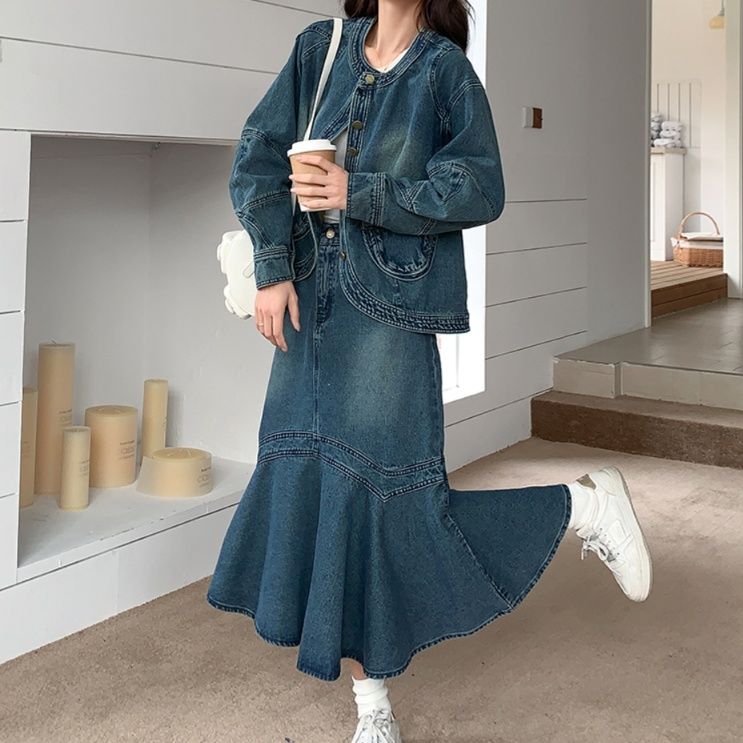 デニムセットアップ ゆったりマーメイドデニムセット