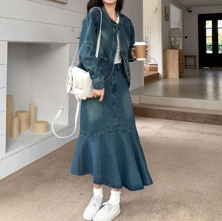 デニムセットアップ ゆったりマーメイドデニムセット