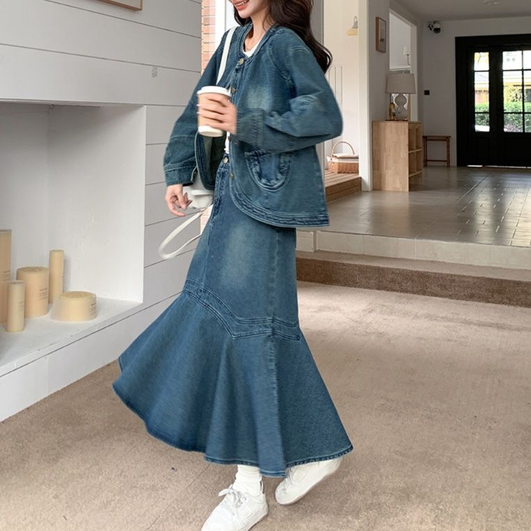 デニムセットアップ ゆったりマーメイドデニムセット