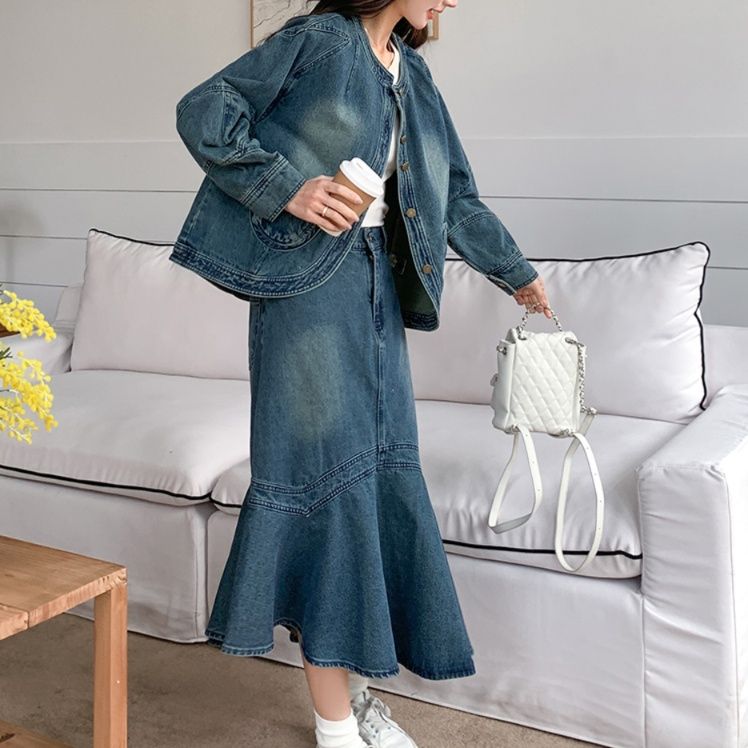 デニムセットアップ ゆったりマーメイドデニムセット