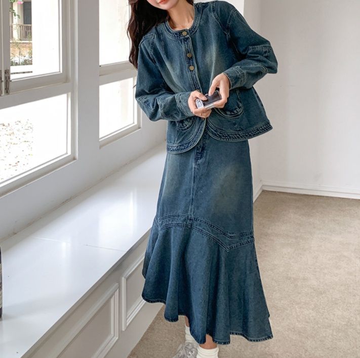 デニムセットアップ ゆったりマーメイドデニムセット