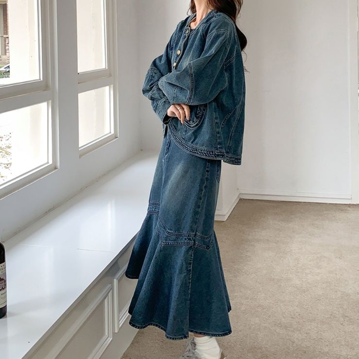 デニムセットアップ ゆったりマーメイドデニムセット