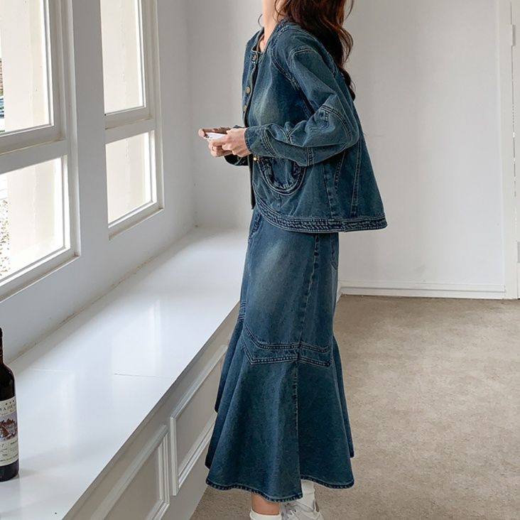 デニムセットアップ ゆったりマーメイドデニムセット