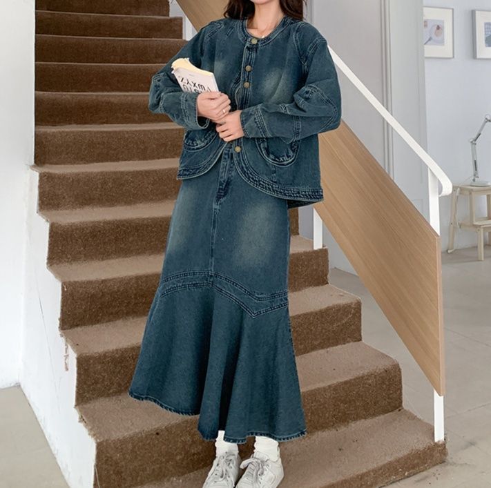 デニムセットアップ ゆったりマーメイドデニムセット