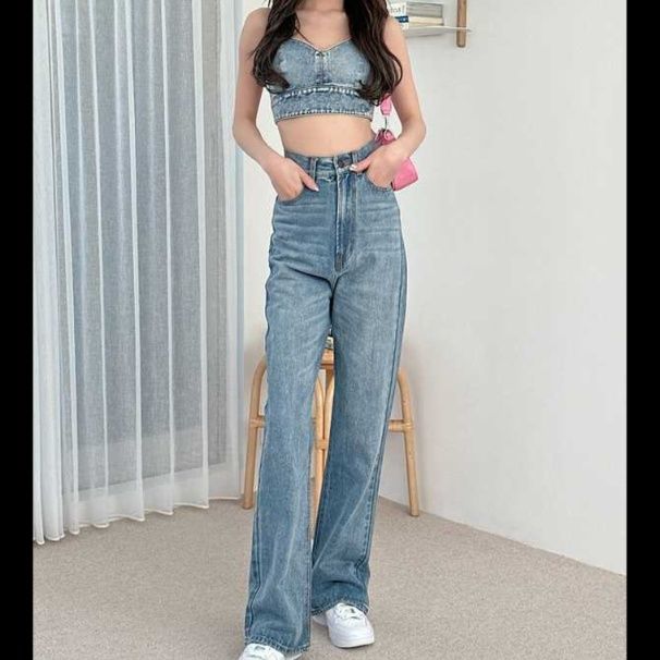 デニムセットアップ ワイドレッグ ビスチェセットアップ