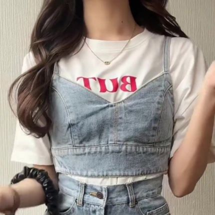 デニムセットアップ ワイドレッグ ビスチェセットアップ