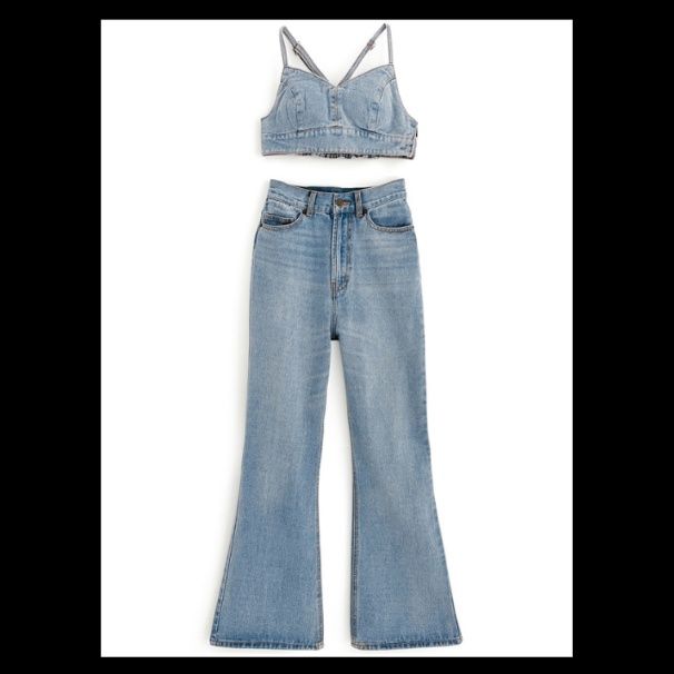 デニムセットアップ ワイドレッグ ビスチェセットアップ