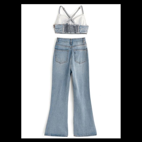 デニムセットアップ ワイドレッグ ビスチェセットアップ