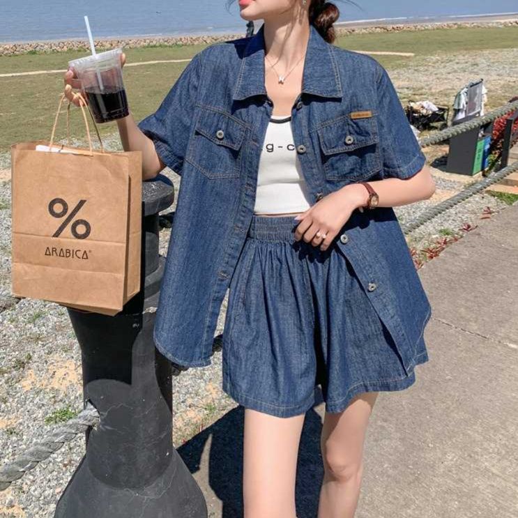 デニムセットアップ リゾート風ゆったりデニムセット