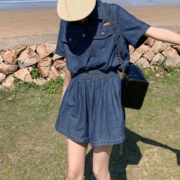 デニムセットアップ リゾート風ゆったりデニムセット