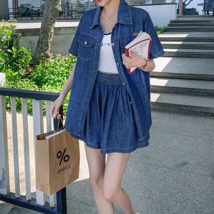 デニムセットアップ リゾート風ゆったりデニムセット