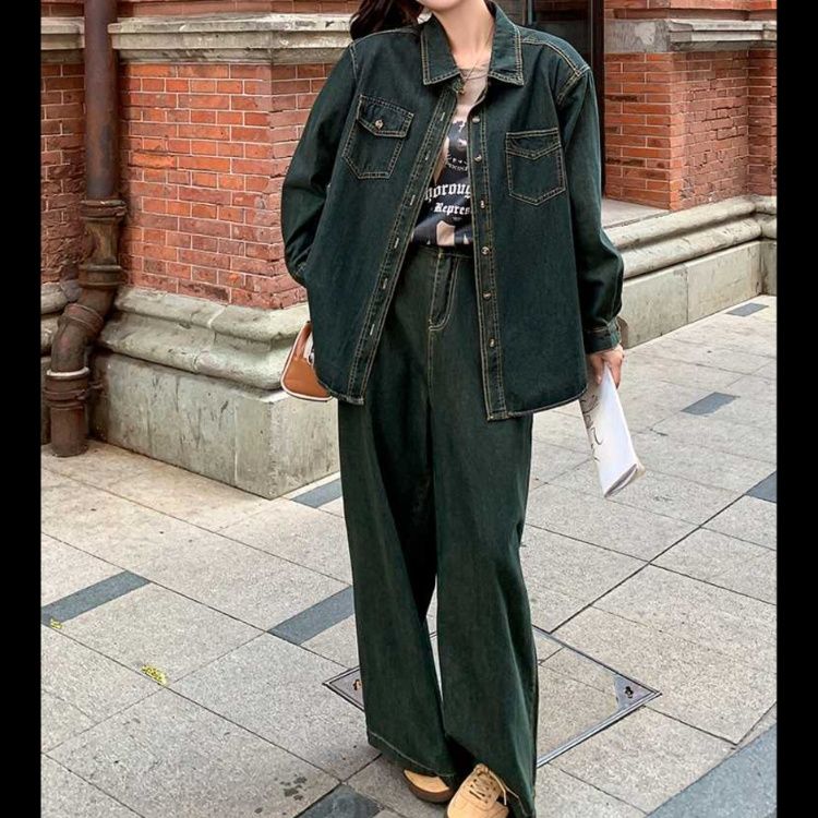 デニムセットアップ ゆったりシルエットデニム上下セット