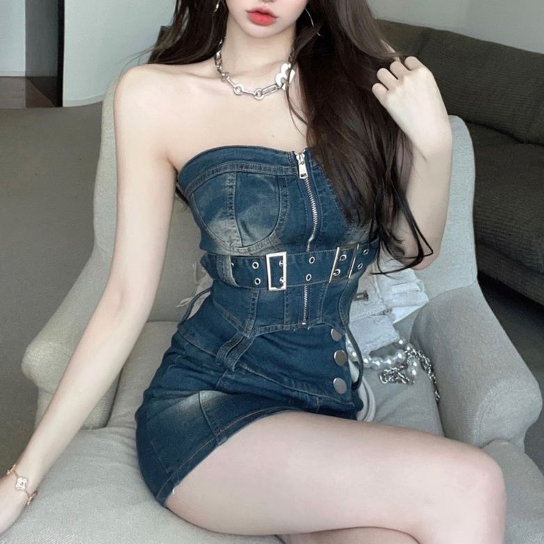 デニムセットアップ ベルト付きデニムビスチェセット