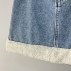 デニムセットアップ ボア襟付きジージャンとミニスカートのセットアップ