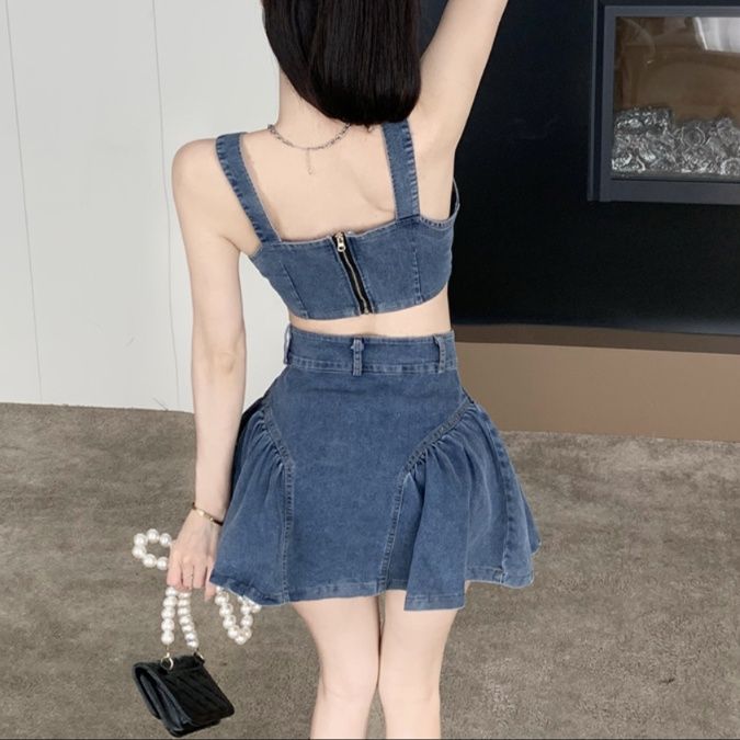 デニムセットアップ リボンデザイン ミニスカートセット