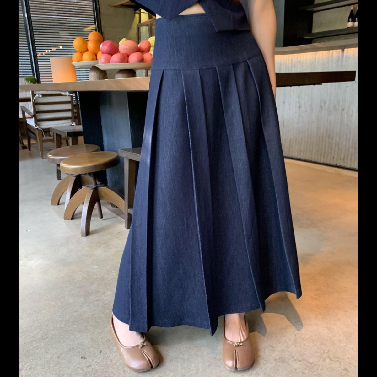 デニムセットアップ 上品デニムベスト＆フレアスカート