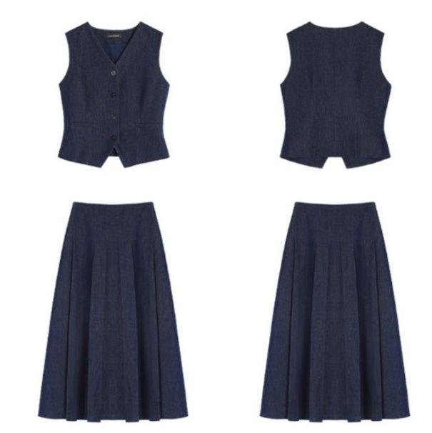 デニムセットアップ 上品デニムベスト＆フレアスカート