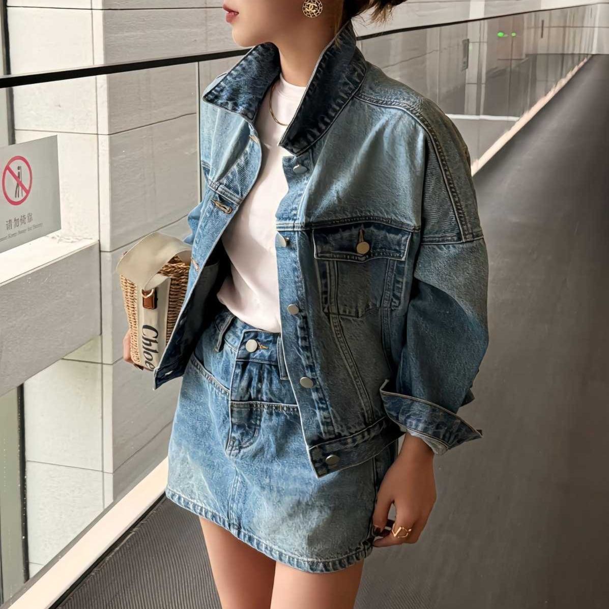 デニムセットアップ ゆったりジャケット&ミニスカートセット