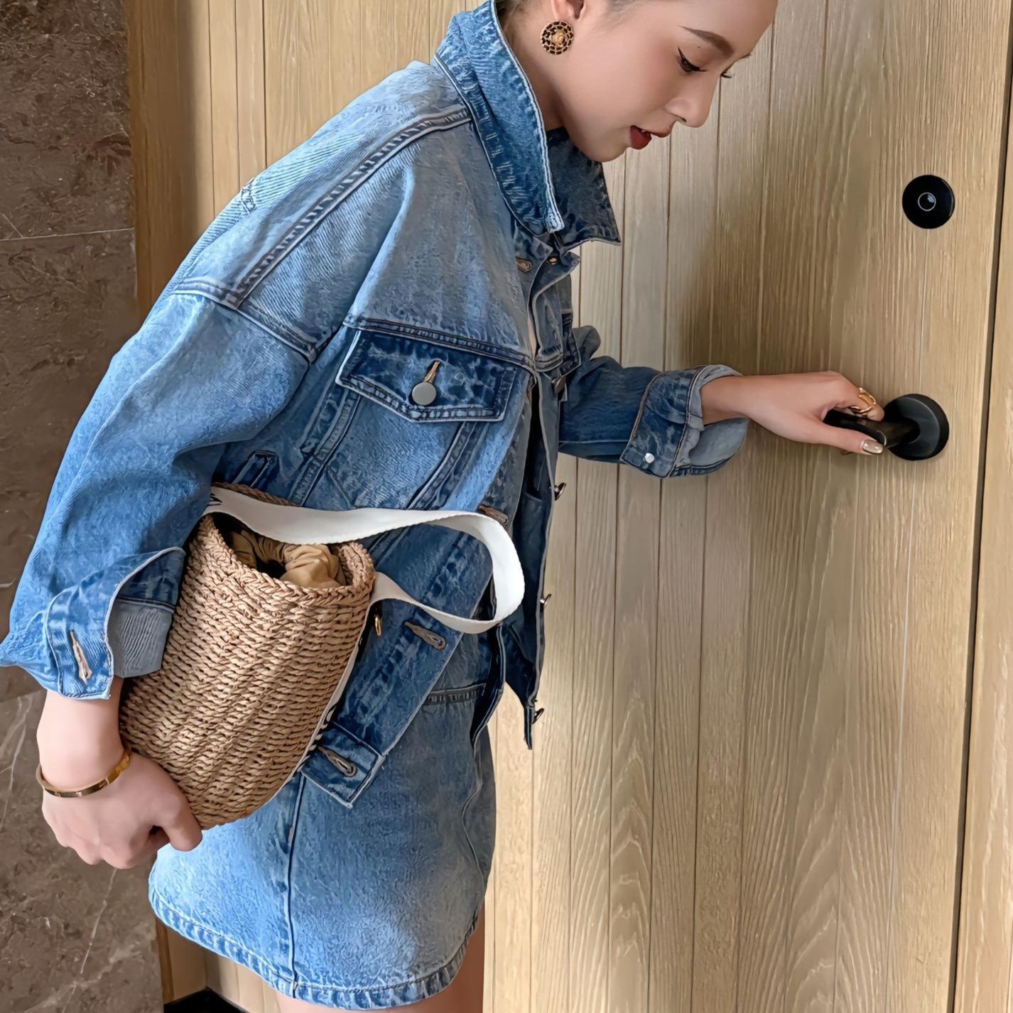 デニムセットアップ ゆったりジャケット&ミニスカートセット