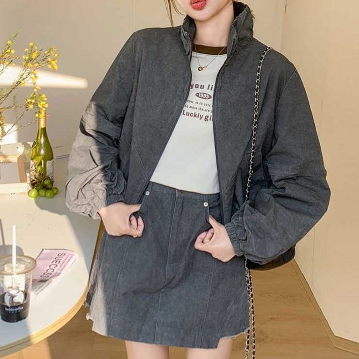 デニムセットアップ スタンドカラーデニムセットアップ