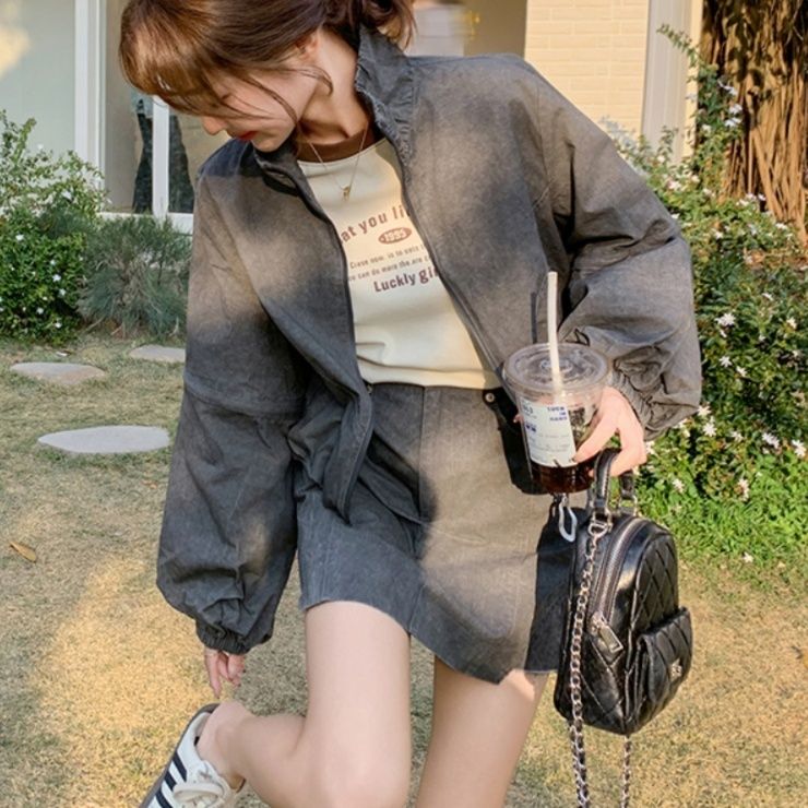 デニムセットアップ スタンドカラーデニムセットアップ