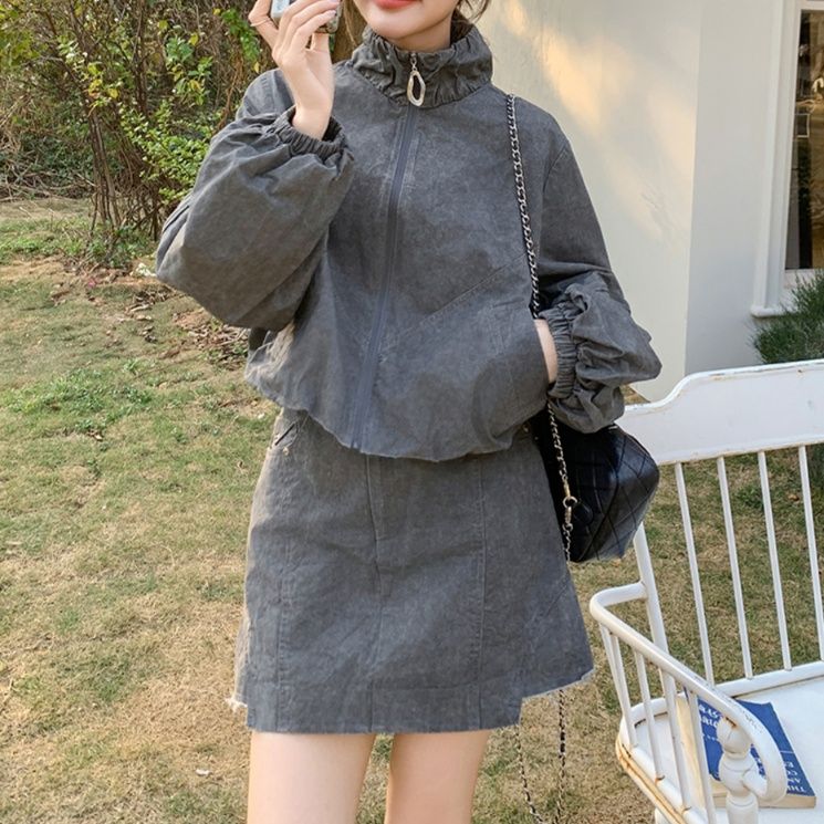 デニムセットアップ スタンドカラーデニムセットアップ