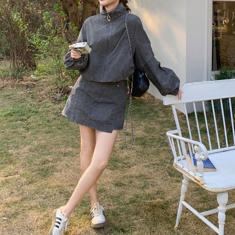 デニムセットアップ スタンドカラーデニムセットアップ