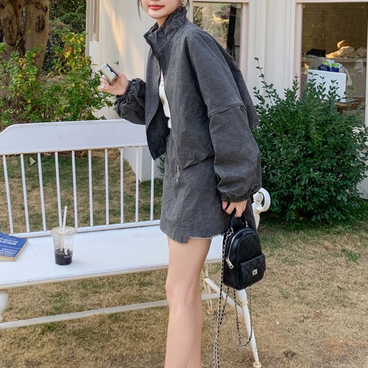 デニムセットアップ スタンドカラーデニムセットアップ