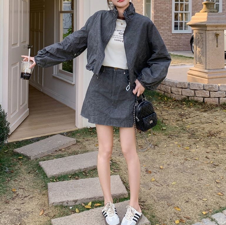 デニムセットアップ スタンドカラーデニムセットアップ