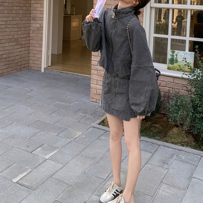 デニムセットアップ スタンドカラーデニムセットアップ