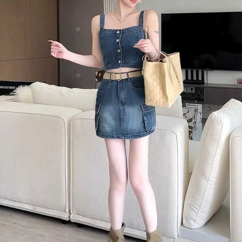 デニムセットアップ サマーキャミソールスカートセット