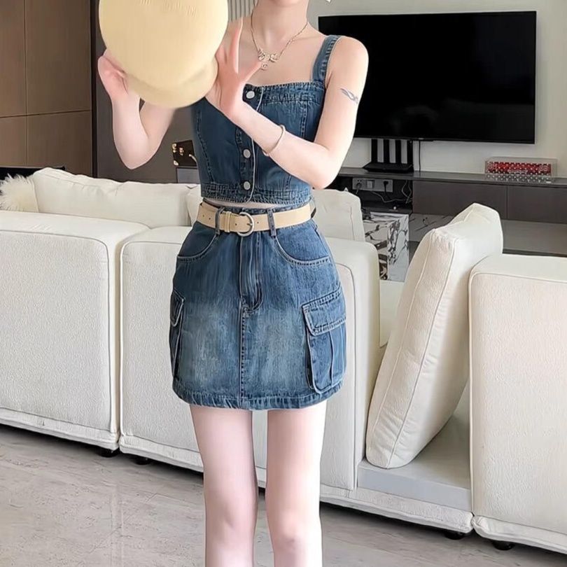 デニムセットアップ サマーキャミソールスカートセット