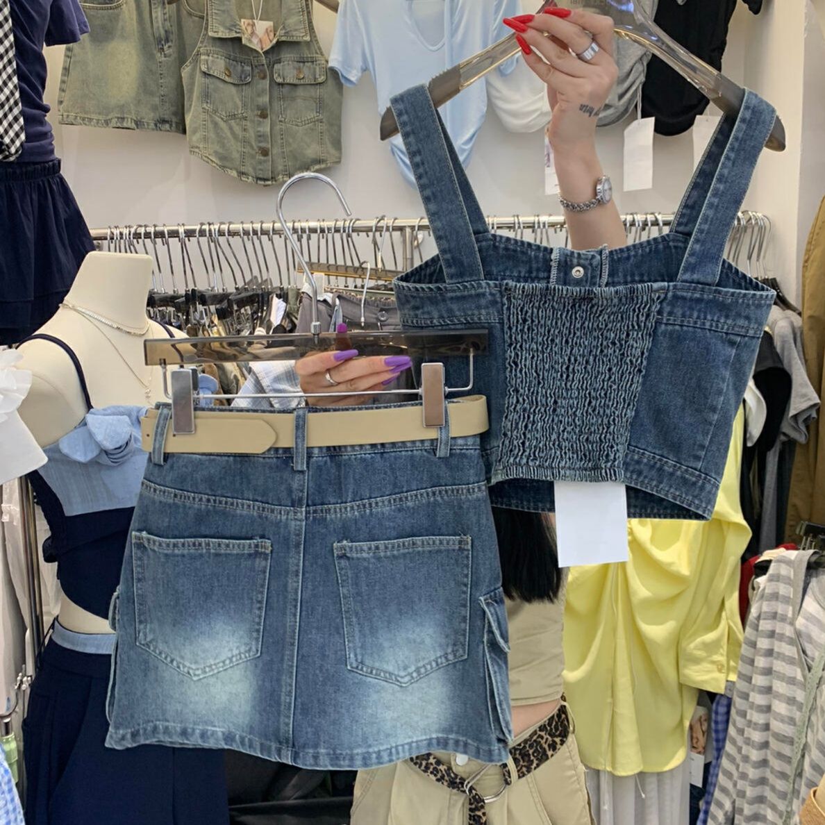 デニムセットアップ サマーキャミソールスカートセット