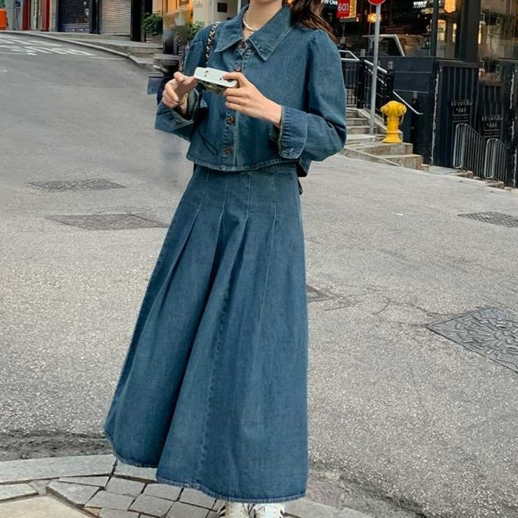 デニムセットアップ クラシカル プリーツ セットアップ