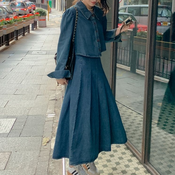 デニムセットアップ クラシカル プリーツ セットアップ