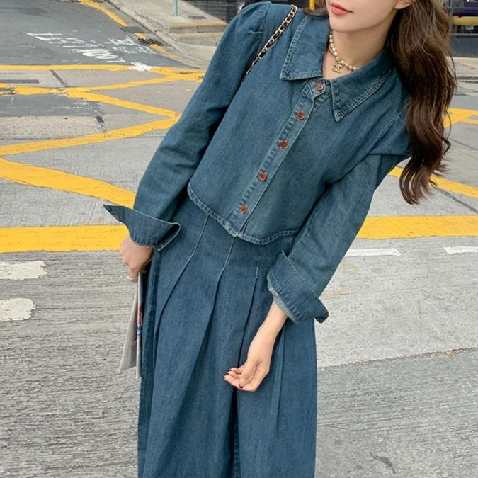 デニムセットアップ クラシカル プリーツ セットアップ