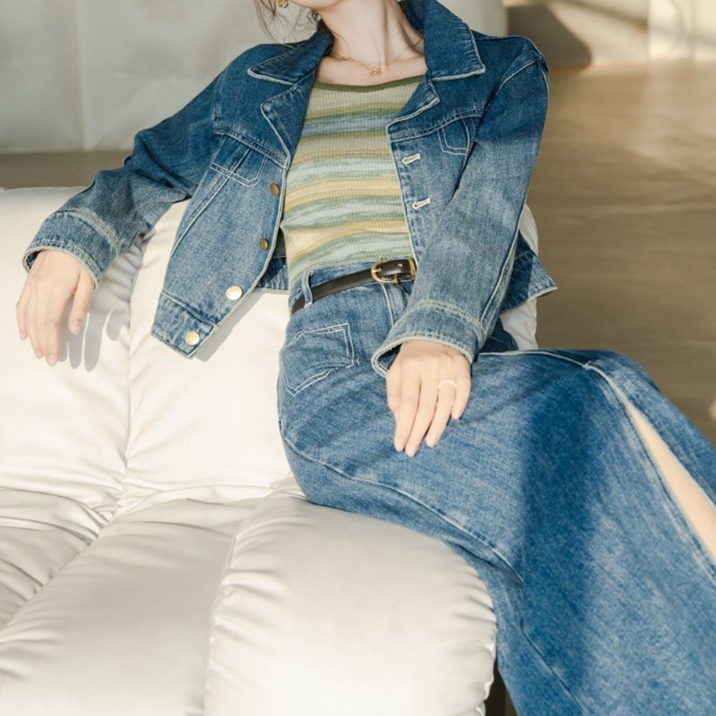 デニムセットアップ クラシカルロングスカートセット